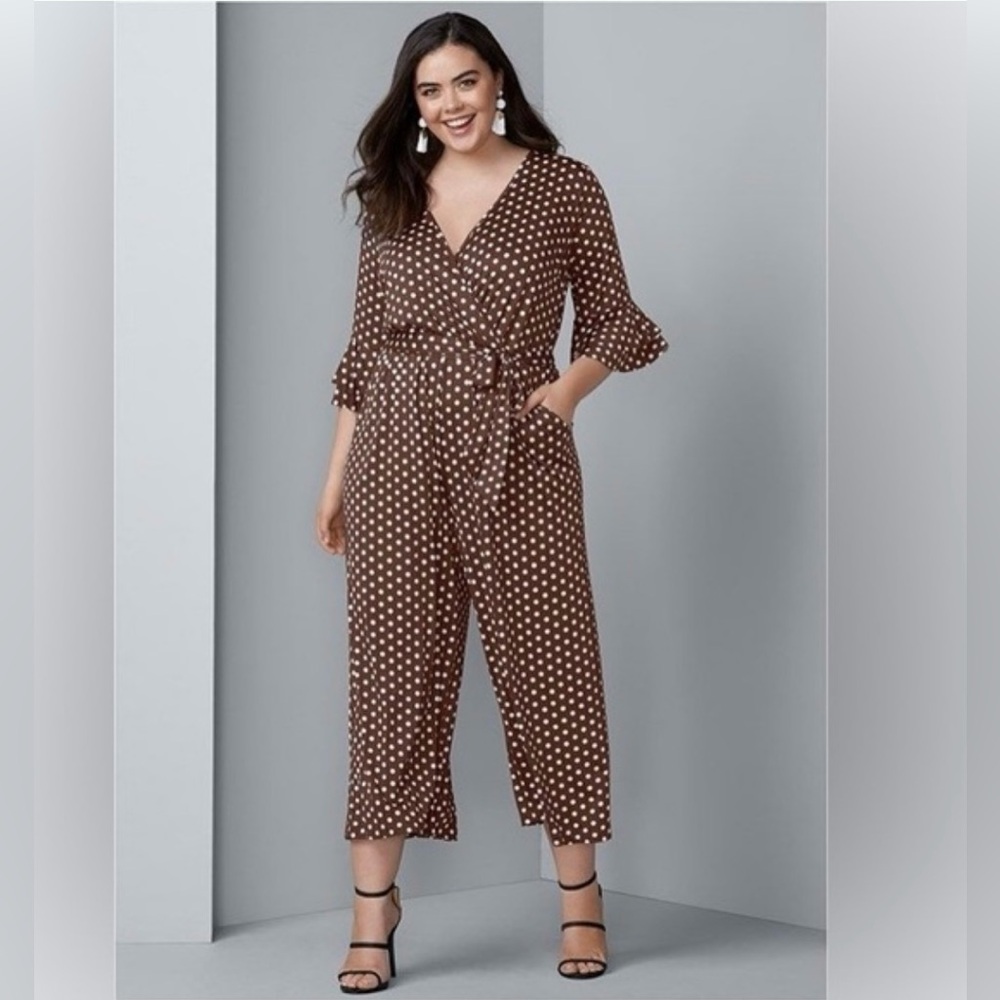 VENUS Brown and White Polka Dot Jumpsuit